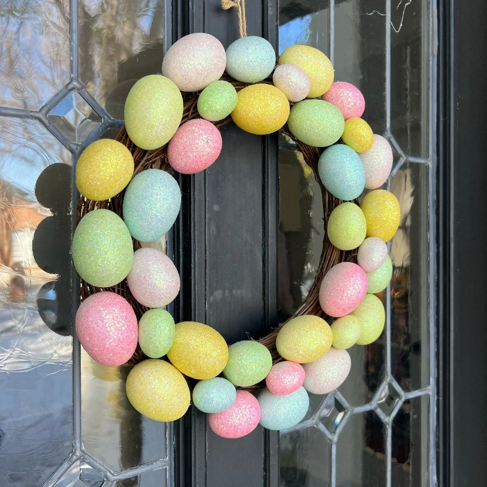 Easter Wreath Front Door Glitter Eggs Pastel Spring Decor 12 Inches Cottagecore